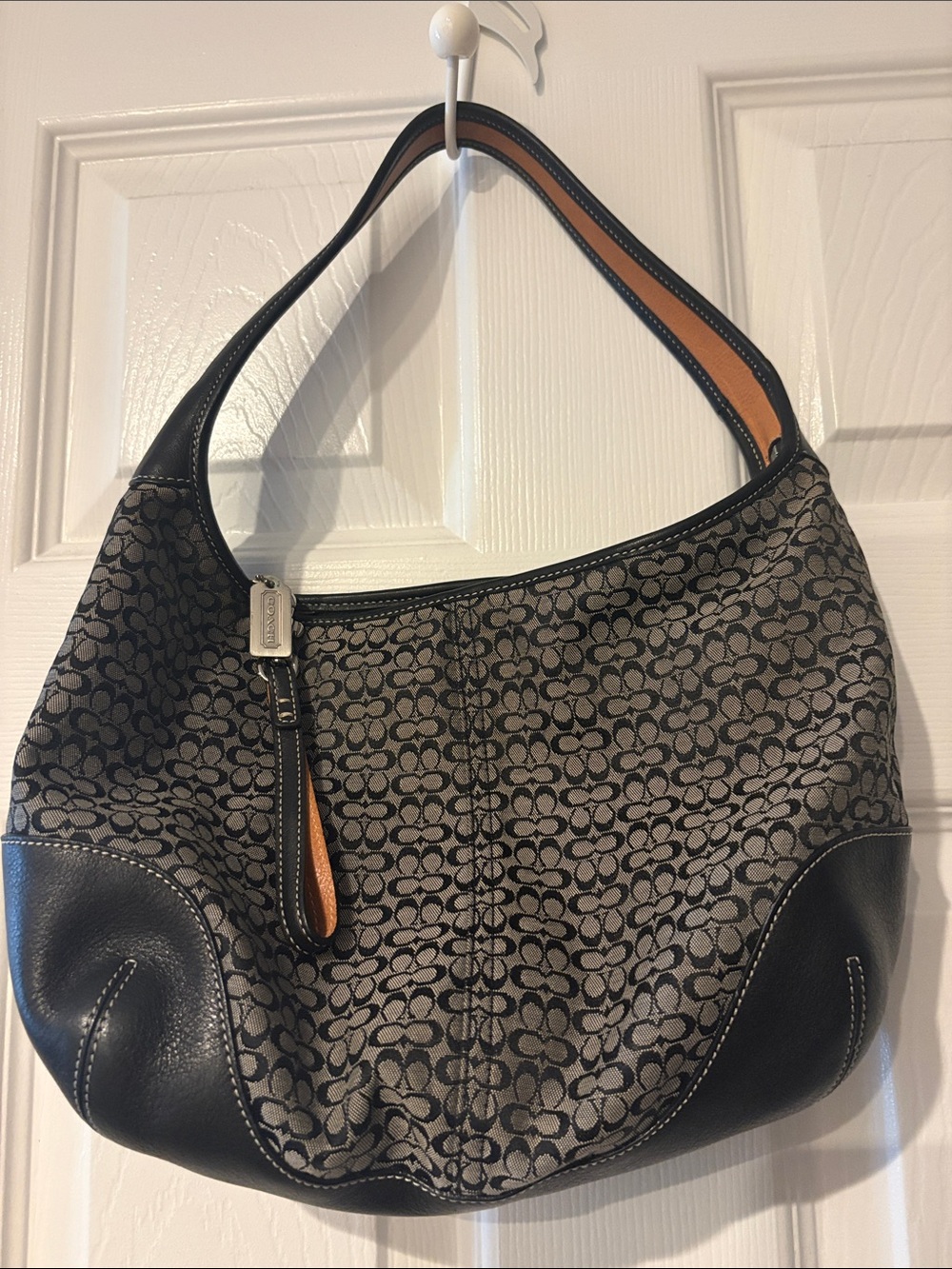 Coach Black and Gray Signature Canvas Hobo Bag